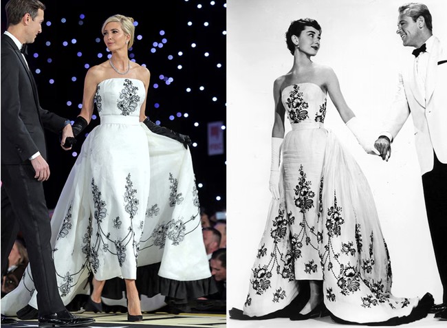 Ivanka tampil anggun dalam balutan gaun custom Givenchy Haute Couture yang merupakan replikasi dari tampilan Hepburn dalam film tahun 1954 berjudul Sabrina. Foto: dok. Reuters