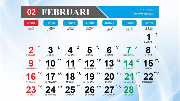Kalender Hijriah Indonesia Februari 2025