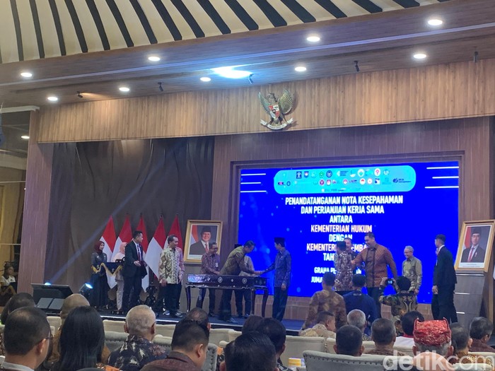 Kementerian Hukum Tanda Tangani Nota Kesepahaman dengan 29 Kementerian. (Mulia Budi/detikcom)