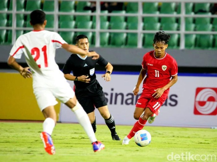 Laga Timnas Indonesia U-20 Vs Yordania U-20 dalam ajang Mandiri U-20 Challenge Series 2025 di Stadion Gelora Deltas Sidoarjo Jatim, Jumat (24/1/2025).
