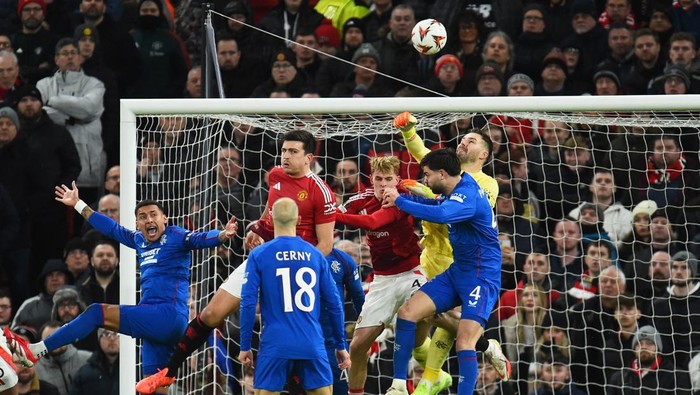 Soccer Football - Europa League - Manchester United v Rangers - Old Trafford, Manchester, Britain - January 23, 2025 Rangers Jack Butland scores an own goal and Manchester Uniteds first REUTERS/Peter Powell