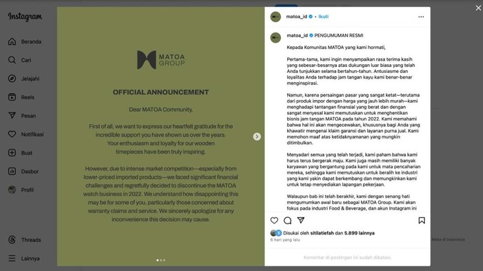 Matoa resmi undur diri.