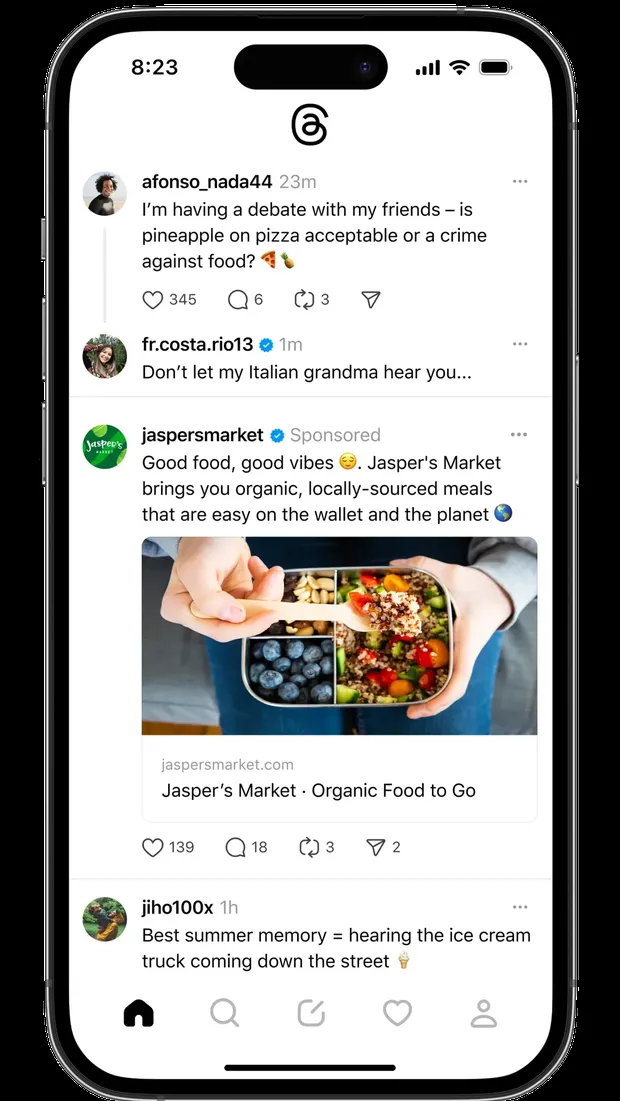 Tampilan iklan di Threads