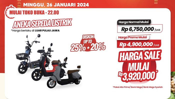 Transmart Full Day Sale hadir hari ini, Minggu, 26 Januari 2025. Beli sepeda listrik jadi murah banget nih.