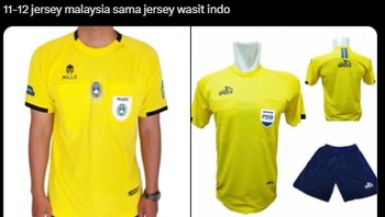 Kata warganet, jersey Timnas Malaysia mirip seragam wasit. Foto: (X).