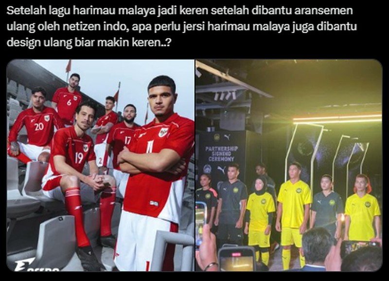 Timnas sepakbola Malaysia resmi merilis jersey baru. Orang-orang menyebut jersey ini seperti seragam wasit dan mirip seperti yang dipakai pemain shaolin soccer.