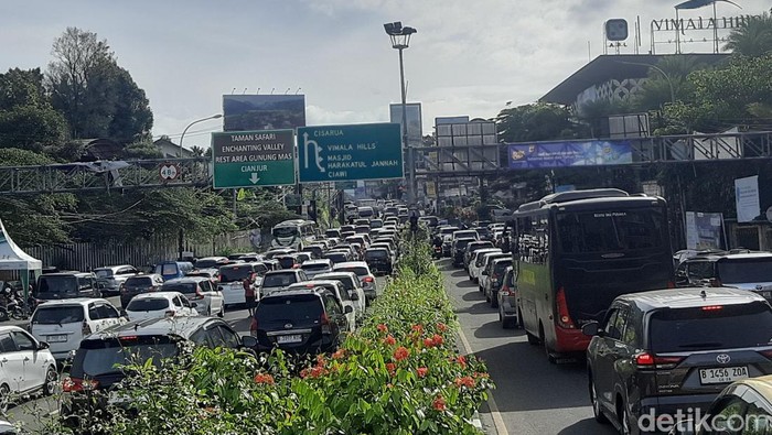 Lalin Padat, Polisi Berlakukan One Way Arah Puncak Pagi Ini. (Sholihin/detikcom)