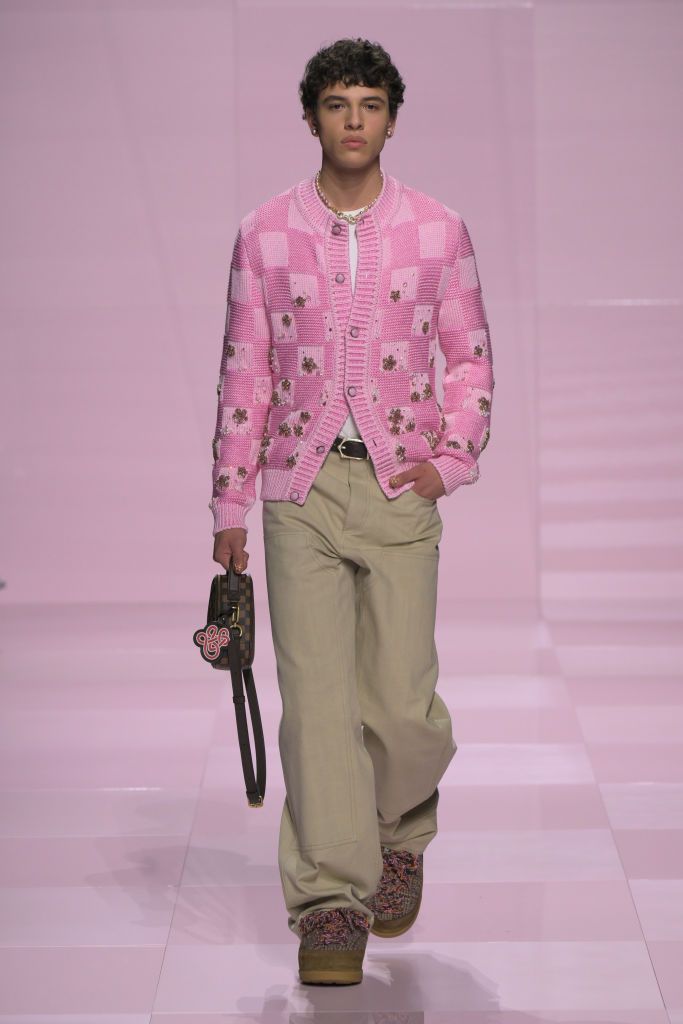 Model on the runway at the Louis Vuitton fashion show during Paris Fashion Week Menswear Fall 2025 on January 21, 2025 in Paris, France. (Photo by Giovanni Giannoni/WWD via Getty Images)