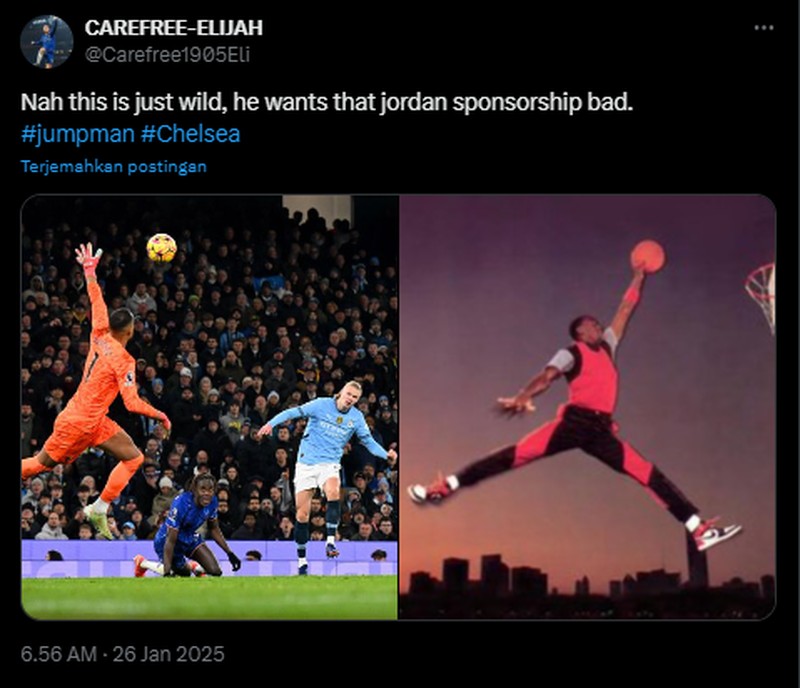 Manchester City berhasil mengalahkan Chelsea dengan skor akhir 3-1. Dalam hal ini kiper Chelsea Robert Sánchez, disamakan dengan Onana. Berikut meme-nya.