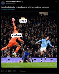 Manchester City berhasil mengalahkan Chelsea dengan skor akhir 3-1. Dalam hal ini kiper Chelsea Robert Sánchez, disamakan dengan Onana. Berikut meme-nya.
