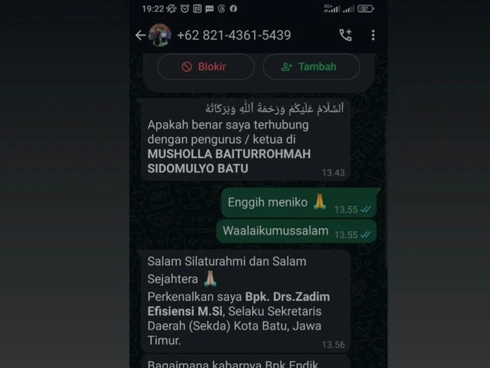 Penipuan di WhatsApp catut Sekda Kota Batu
