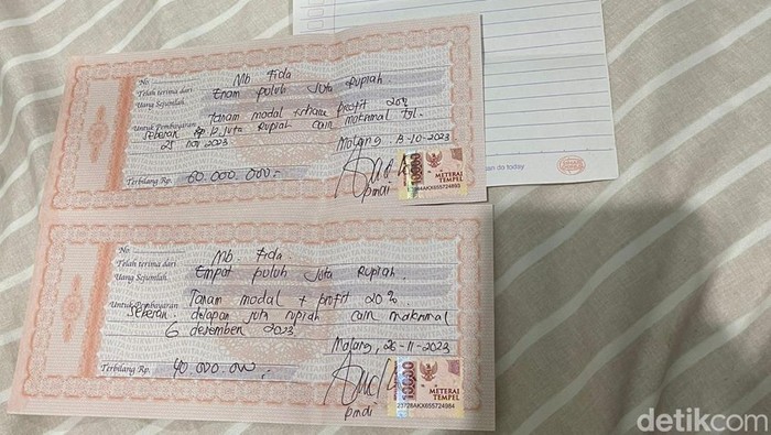 Bukti setoran investasi.