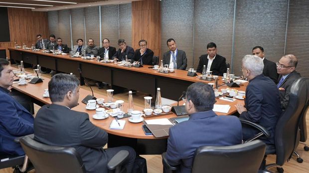 CNBC Indonesia bersama peserta Familiarization Visit of Journalists from Indonesia menghadiri taklimat media bersama Menteri Luar Negeri India Subrahmanyam Jaishankar di Sushma Swaraj Bhawan, New Delhi, Minggu (26/1/2025) siang waktu setempat.