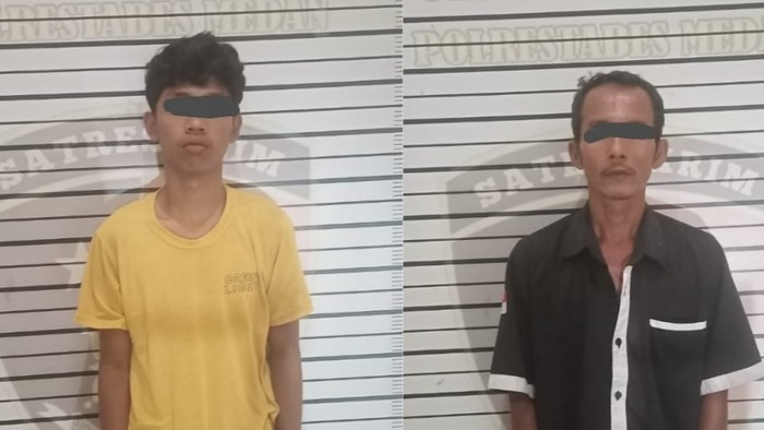 Kedua tersangka pencurian becak bandrek di Medan Denai