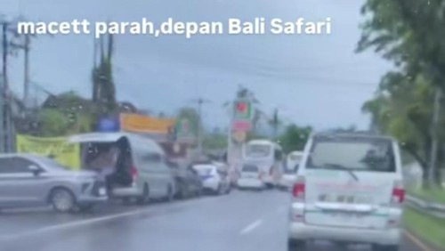 Tangkapan layar video Instagram kemacetan parah di jalur menuju Bali Safari, Gianyar, Senin (27/1/2025).