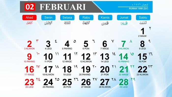 Kalender Februari 2025