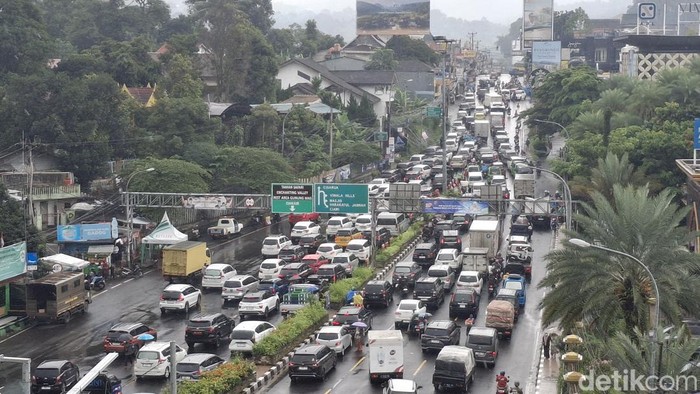 Kepadatan lalu lintas di Jalur Puncak Bogor, Selasa (28/1/2025).