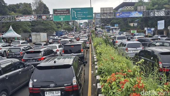 Kepadatan lalu lintas di Jalur Puncak Bogor, Selasa (28/1/2025).
