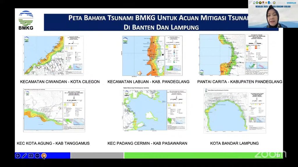 Tangkapan layar Peta Bahaya Tsunami dari Paparan Kepala BMKG Dwikorita Karnawati dalam Webinar 