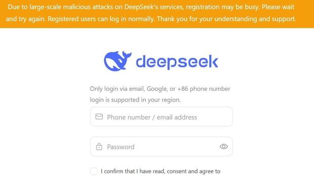 DeepSeek AI asal China yang mengusik pasar saham AS kena serangan siber. Pengguna baru mengalami kesulitan untuk mencoba mendaftar.
