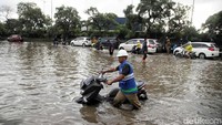 Sejumlah kendaraan yang nekat menerobos banjir justru mengalami mogok di tengah jalan. 