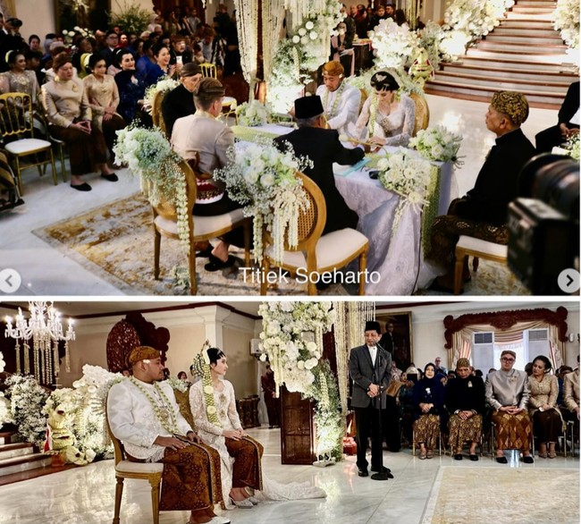 Pernikahan putra Ari Sigit itu tampak dihadiri oleh keluarga dan kerabat dekat saja. Menteri Agama Nasaruddin Umar juga tampak hadir dan turut memberikan doa bagi kedua mempelai. Foto: Instagram/@titieksoeharto