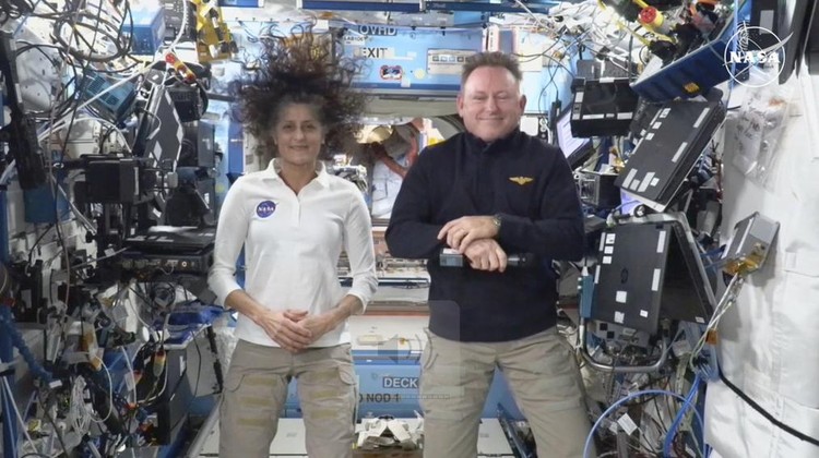 In this image, made from NASA TV, US astronaut Suni Williams works outside the International Space Station during a spacewalk, Thursday, Jan. 30, 2025. (AP Photo/NASA TV)