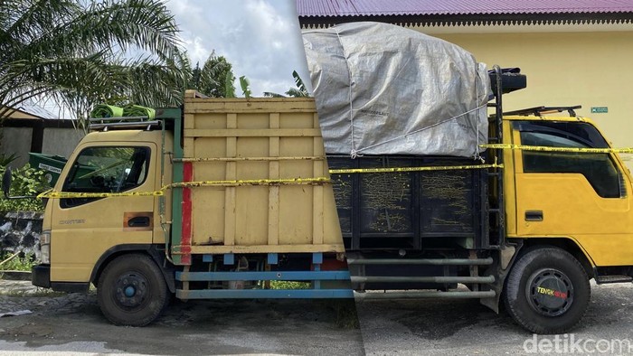 Dua truk berisikan 17 ton pasir timah yang diamankan polisi.