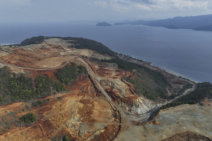 In this photo provided by Auriga Nusantara, deforestation is visible on Gag Island, Indonesia, in the nickel mining area of PT Gag Nikel on Dec. 22, 2024. (Auriga Nusantara via AP)