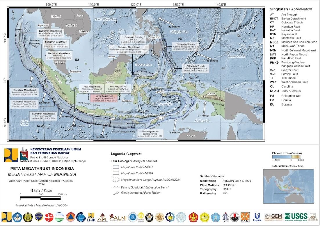 Segmen Megathrust di Indonesia. (Dok. BRIN)