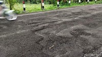 Jalan bolong di jalur alternatif Malang-Blitar ini hampir merata. Tentunya kondisi itu rawan terjadinya kecelakaan lalu lintas.
