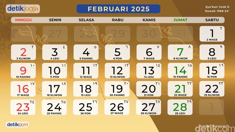 Kalender Februari 2025 lengkap dengan tanggal merah.