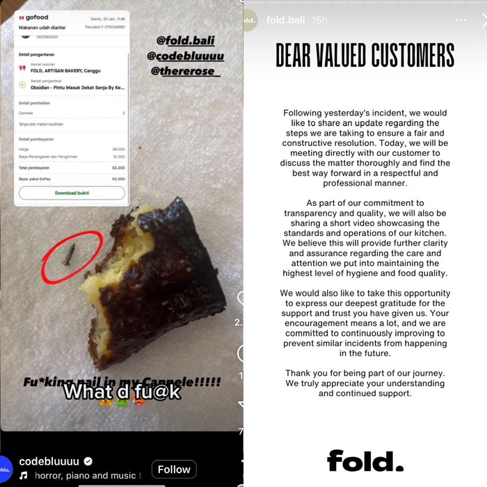 Kejadian Lagi! Influencer Ini Temukan Paku di Menu Bakery Populer Bali