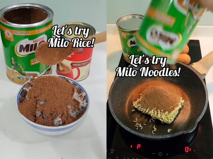 kreasi unik nasi dan mie campur bubuk Milo