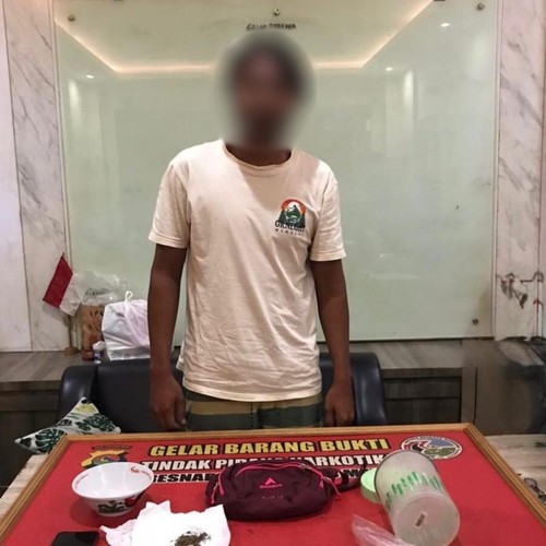 Seorang pria berinisial CA ditangkap terkait peredaran ganja di sebuah rumah di Desa Langko, Kecamatan Lingsar, Lombok Barat, Sabtu (1/2/2025) dini hari. (Foto: Istimewa)