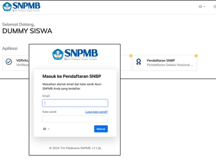 Laman pendaftaran SNBP 2025