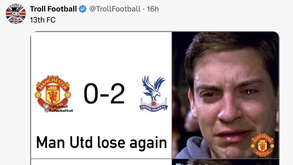 Meme MU Diterkam Crystal Palace, Balik ke Posisi Keramat 13