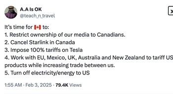 Netizen Kanada pun banyak yang marah. Akun ini menyarankan balasa dendam pada Amerika. Foto: X.com