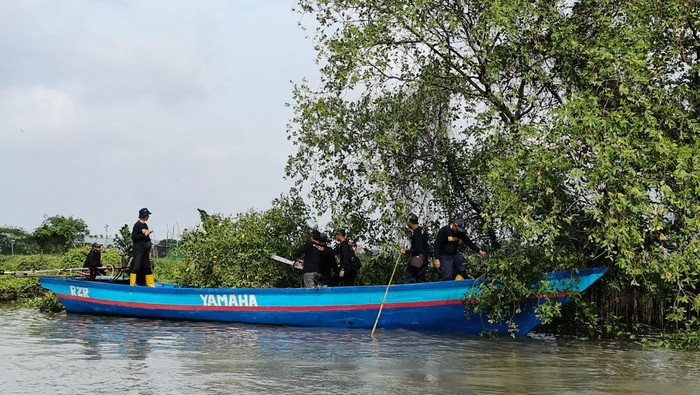 Perantingan dan pemotongan pohon di Afvour Bahgepuk, Candi, Sidoarjo dilakukan untuk mengatasi banjir.