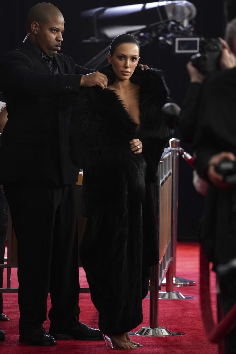 Bianca Censori arrives at the 67th annual Grammy Awards on Sunday, Feb. 2, 2025, in Los Angeles. (Photo by Jordan Strauss/Invision/AP)