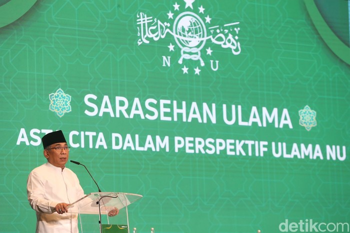 Ketua Umum PBNU, KH Yahya Cholil Staquf, di acara Sarasehan Ulama di The Sultan Hotel & Residence Jakarta, Selasa (4/2/2025)