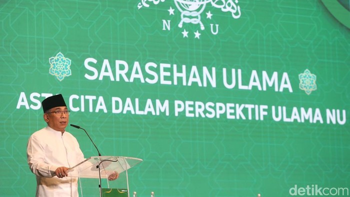 Ketua Umum PBNU, KH Yahya Cholil Staquf, di acara Sarasehan Ulama di The Sultan Hotel & Residence Jakarta, Selasa (4/2/2025)