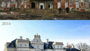 Tampilan Istana Chróstnik 2009 vs 2021. Chróstnik, Lubin Country, Polandia. Foto: Boredpanda