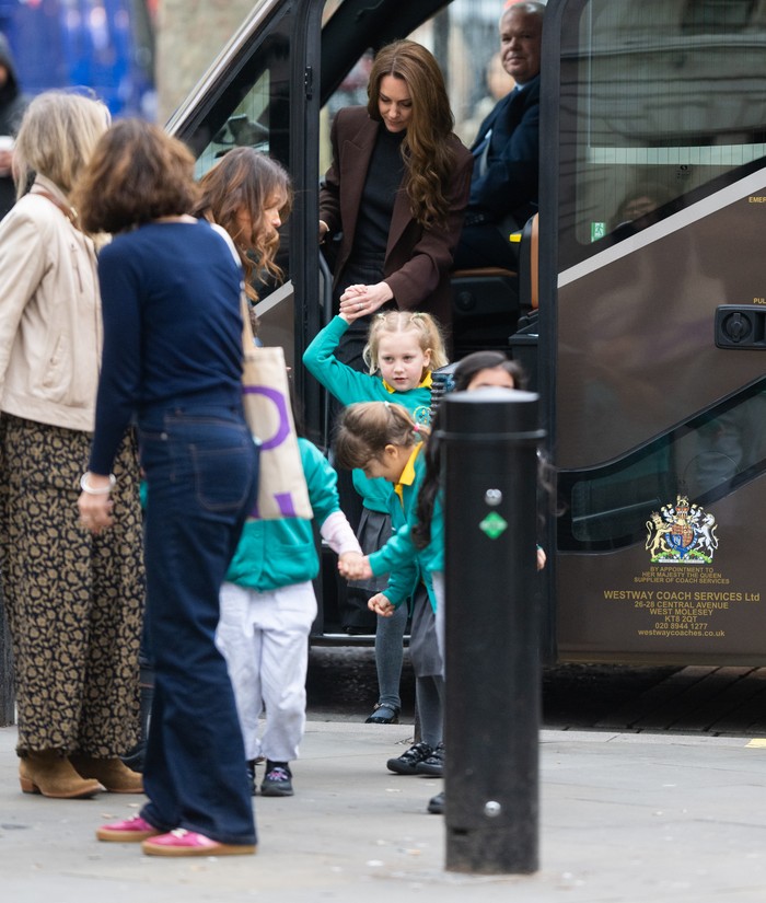 LONDON, ENGLAND - FEBRUARY 04: Catherine, Princess of Wales arrives to join a group of four and five-year-old school children at The National Portrait Gallery on February 04, 2025 in London, England. The Princess joined the children to kick off a new initiative from The Royal Foundation Centre for Early Childhood, focused on helping young children develop essential social and emotional skills. (Photo by Samir Hussein/WireImage)