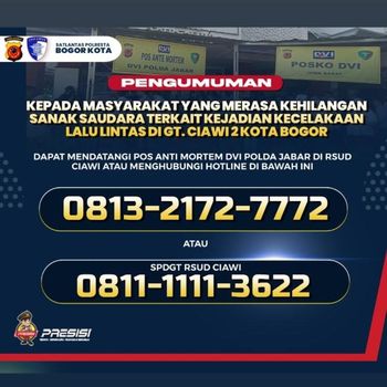 Sebanyak 6 jasad korban kecelakaan beruntun di Gerbang Tol (GT) Ciawi 2 masih diidentifikasi di RSUD Ciawi. Warga yang kehilangan keluarga dapat lapor ke sini. (dok Istimewa)