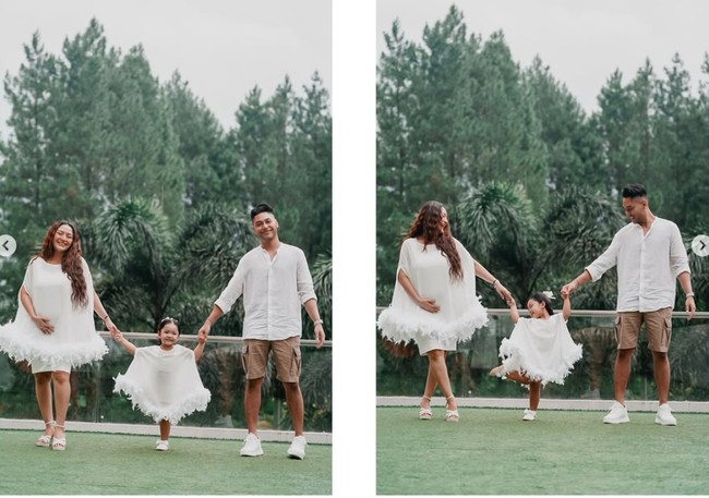 Akan segera menambah anggota keluarga baru, Siti dan keluarga kecilnya itu tampak bahagia. Sebelumnya pada Desember 2024 lalu Siti dan Krisjiana juga diketahui telah menggelar acara tasyakuran 4 bulanan kehamilan. Foto: Instagram/@sitibadriahh