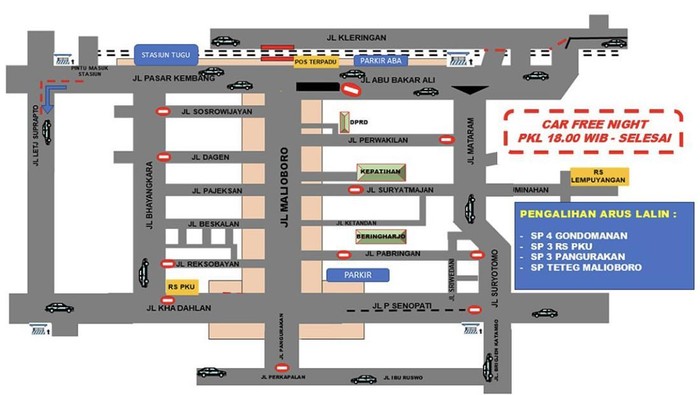 Rekayasa lalu lintas di Titik Nol Jogja nanti malam, Kamis (6/2/2025).
