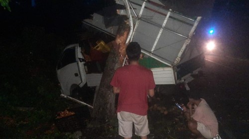 Kondisi mobil pikap yang mengalami kecelakaan di Jalan Denpasar-Gilimanuk, tepatnya di Desa Nusasari, Kecamatan Melaya, Jembrana, Bali, Jumat (7/2/2025). (Foto: Dok. Polsek Melaya)