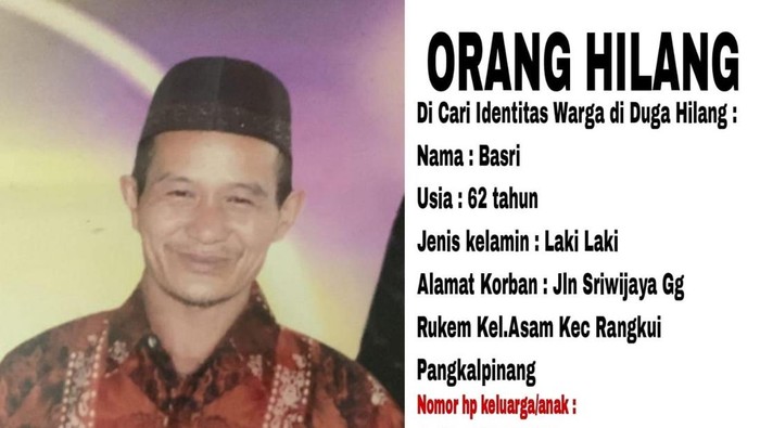 Basri dilaporkan sudah tiga hari tak pulang ke rumah