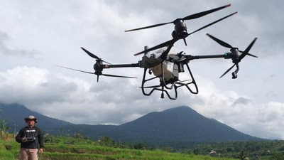 Kini Petani Bali Pakai Drone untuk Semprotkan Pupuk